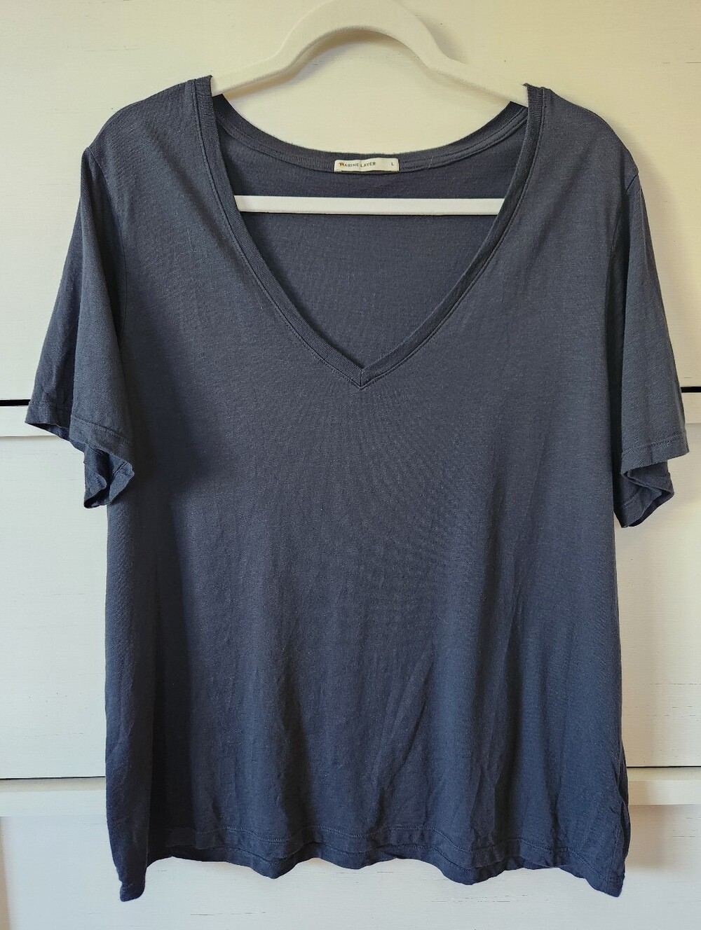 MARINE LAYER Boyfriend V-Neck Short Sleeve Tee Womens Large Dark Blue